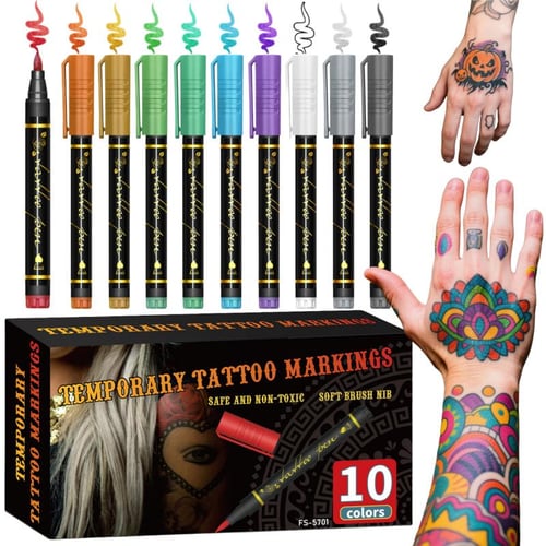 Enhanced Product Title: "10-Farben Temporäre Tattoo-Marker Set mit Pinselspitze – Kreative Körperkunst für Kinder und Erwachsene" 

This title includes relevant keywords for better visibility while also highlighting the product's features and potential us