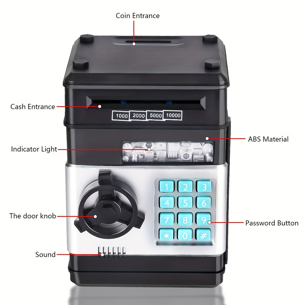 Electronic Money Bank with Code Lock – Sound & LED, Coins & Notes, ABS