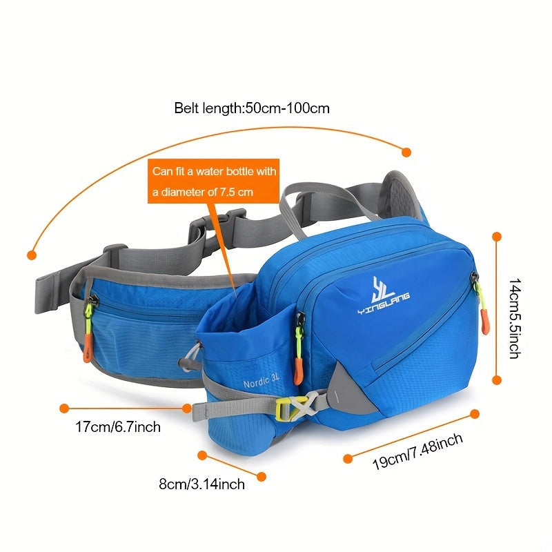 Running Waist Bag with Bottle Holder – 3L Nylon, Adjustable 50–100cm Belt