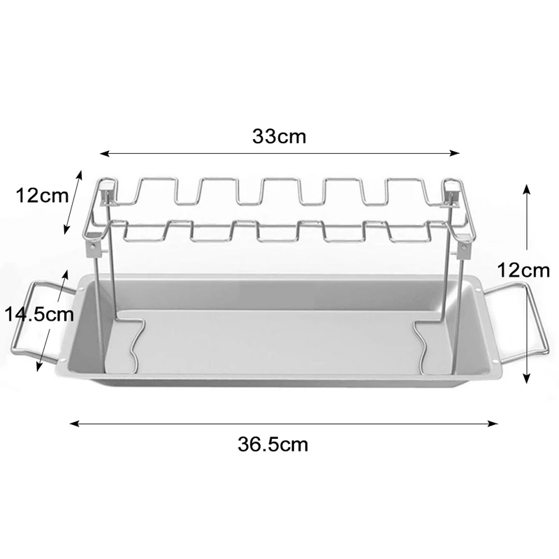 Stainless Steel Chicken Leg Grill Rack – 14 Slots, Drip Pan & Foldable