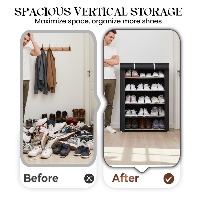 Optimized Product Title: **Stylish Fabric-Covered Shoe Cabinet with Sturdy Steel Frame – Available in 6 or 8 Tier Options for Maximum Storage**