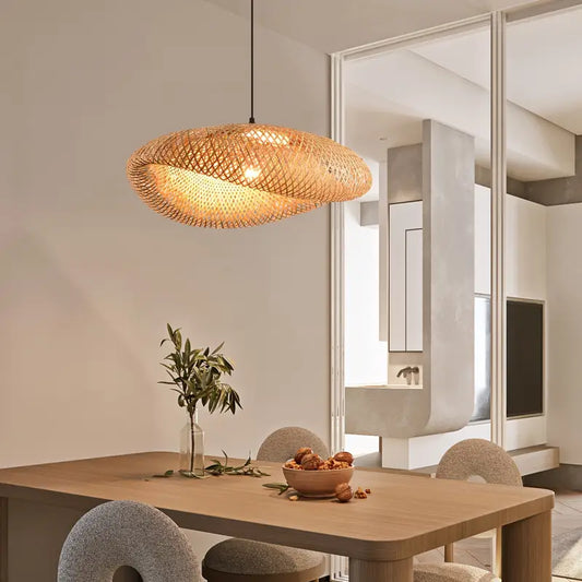 Bohemian Pendant Lampshade – Handwoven Bamboo, Rustic Style & Large 23.62in Size