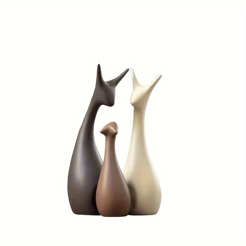 Ceramic Deer Figurine Set – Handcrafted, Modern Minimalist & 3-Piece Home Decor