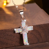 Necklace Cross Pendant Rose Gold Rhinestone Mothers Day Gift