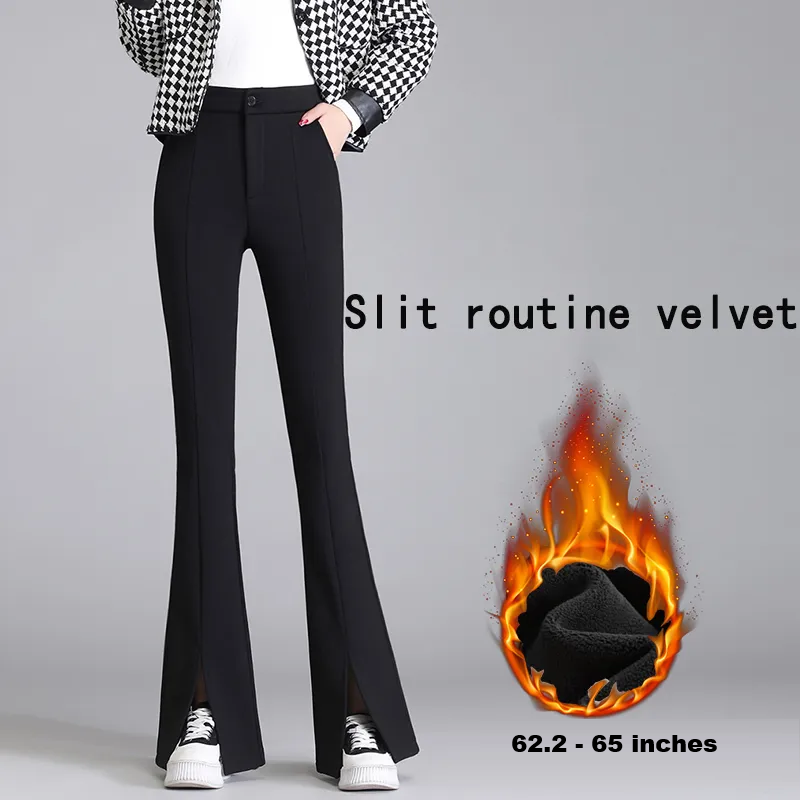 Plus-Size Black Flared Pants with Slit - Stylish Fall Edition for Women