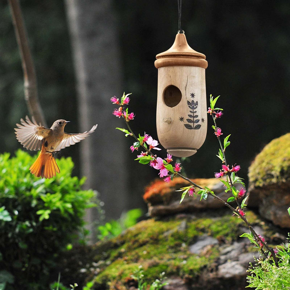Kolibri-Futterhaus Holz mit Naturmotiv – 13 cm hoch, wetterfest