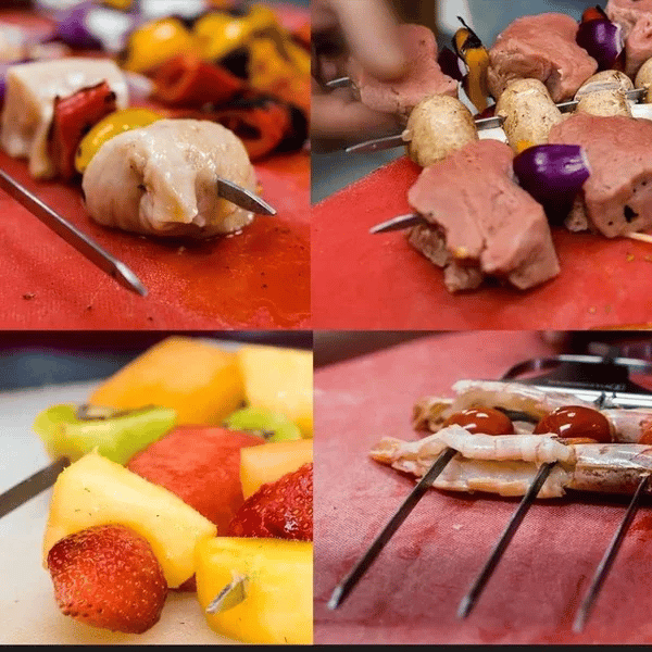 3er Grillspieß-Set mit Abstreifer – Ideal für BBQ, Grillen und Spießen