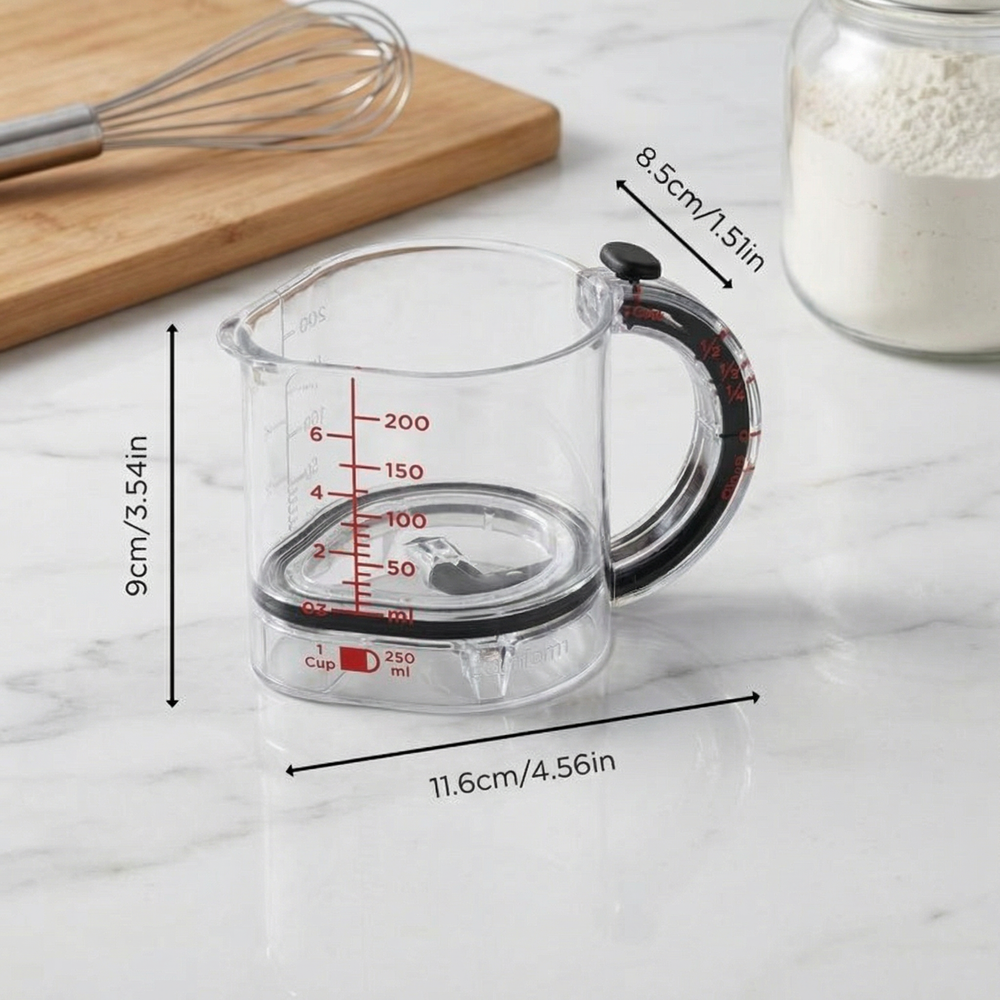 Adjustable Measuring Cup – Built-In Scraper, Non-Slip Base & Ergonomic Grip