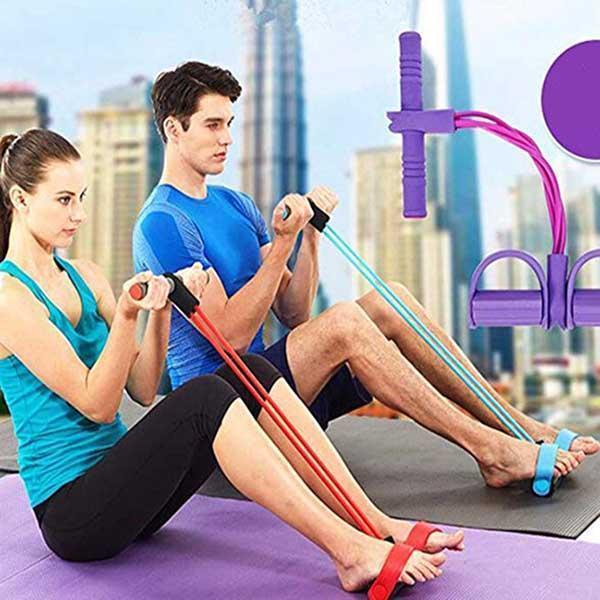 Full-Body Sit-Up Resistance Trainer – Foot Pedals, Elastic Bands & 4/6 Strand Levels