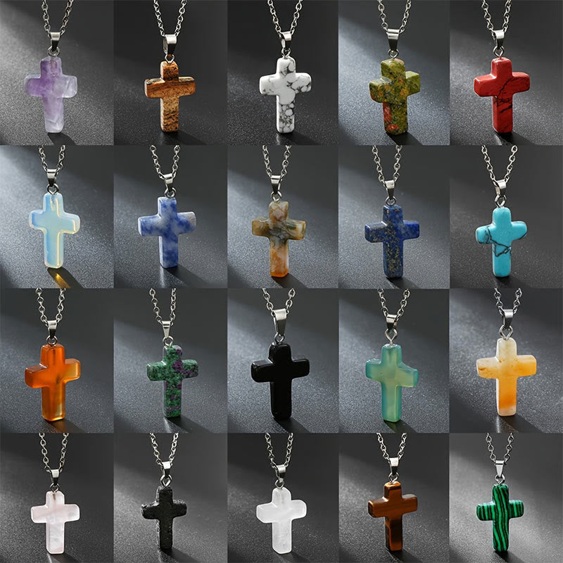 Seraphina Cross Necklace with Natural Gemstones