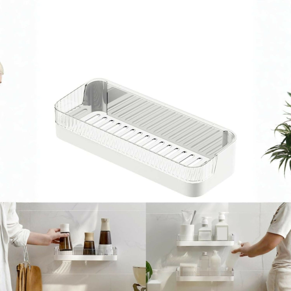No-Drill Bathroom Shelf – Self-Draining, Raised Edges & Adhesive Wall Mount
