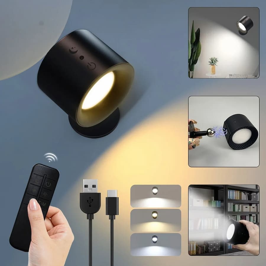 Rechargeable LED Wall Light – Remote Control, Magnetic Base, 3 Color Temps, USB-C