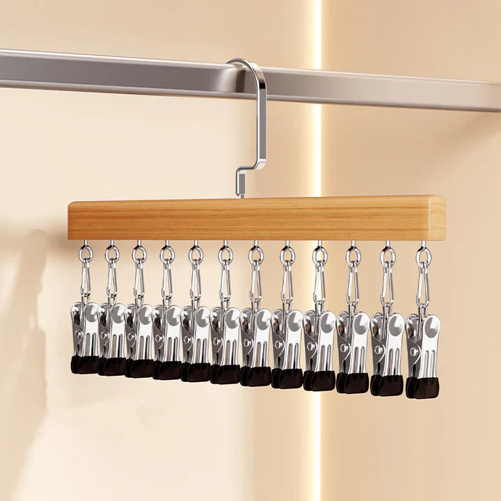 2er Set Holzbügel mit Edelstahlklemmen – Platzsparende Kleiderbügel für effizientes Aufhängen