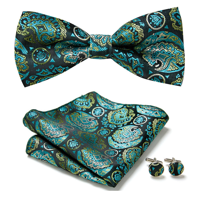 Men's Bow Tie Set – Pocket Square & Cufflinks, Polyester & 36 Designs