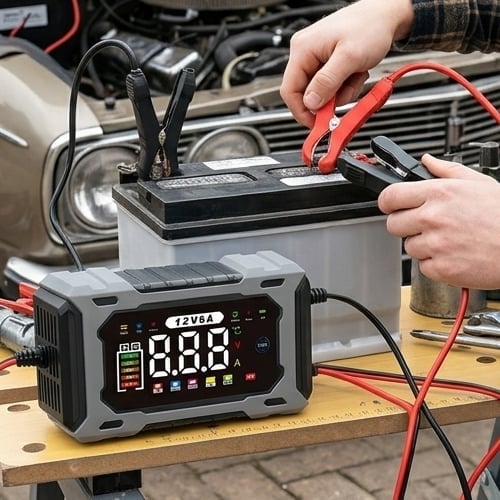 Smart Car Battery Charger 12V – 6A Automatic, LCD Display & Reverse Polarity Protection