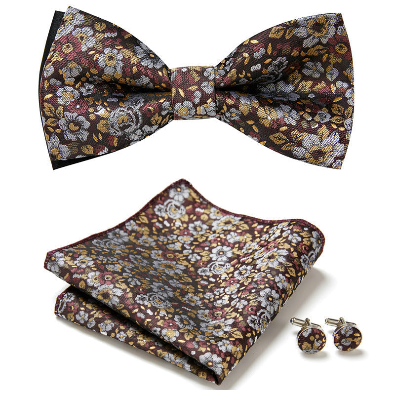 Men's Bow Tie Set – Pocket Square & Cufflinks, Polyester & 36 Designs