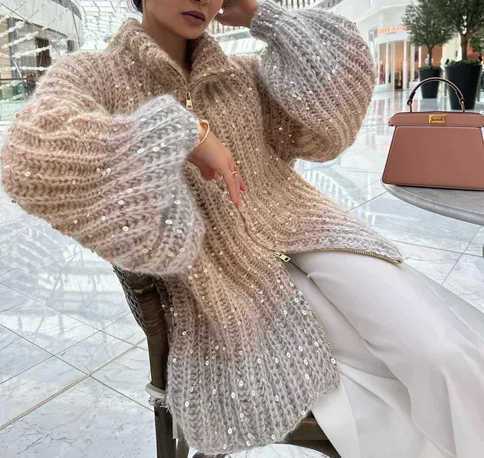 Festive Knitted Cardigan with Sequins - Viola