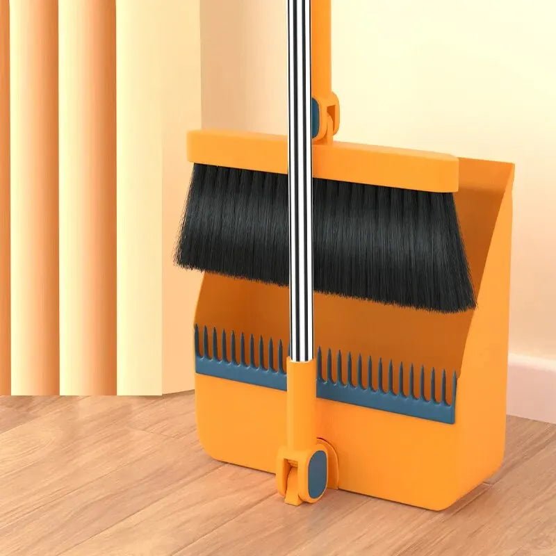 Self-Cleaning Broom & Dustpan Set – Height-Adjustable Handle, 360° Swivel Head & Dust Trap