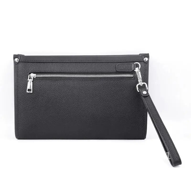 Men's Black Genuine Leather Business Clutch with Fingerprint Lock – Stylish & Secure Executive Accessory