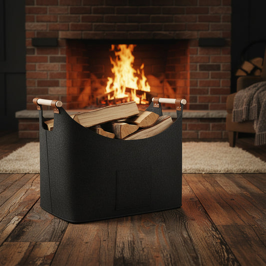Firewood Carrier – Leather Handles, Felt Foldable Design & 55L Capacity