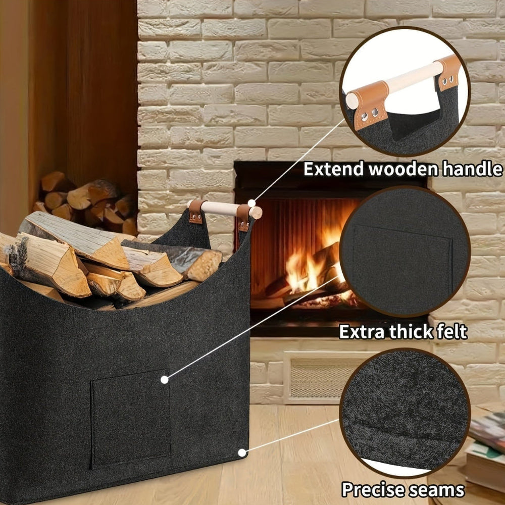 Firewood Carrier – Leather Handles, Felt Foldable Design & 55L Capacity