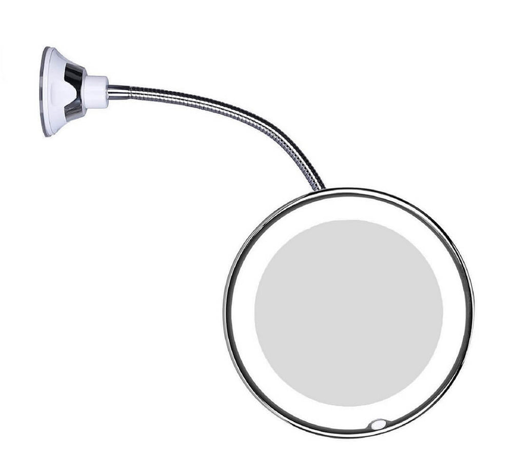 LED Makeup Mirror – 10x Magnification, Flexible Gooseneck & Suction Cup