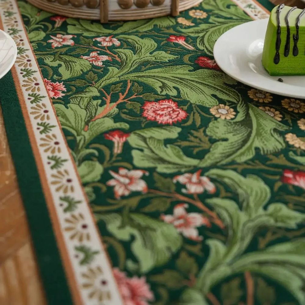 Flora Vine Embroidered Table Runner with Tassels - Elegant Floral Design for Dining Table Decor