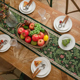 Flora Vine Embroidered Table Runner with Tassels - Elegant Floral Design for Dining Table Decor
