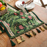 Flora Vine Embroidered Table Runner with Tassels - Elegant Floral Design for Dining Table Decor