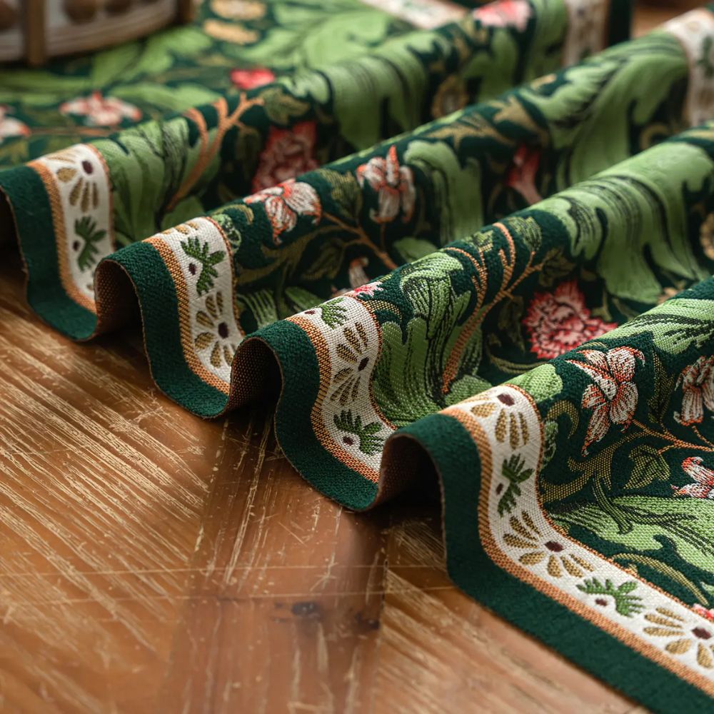 Flora Vine Embroidered Table Runner with Tassels - Elegant Floral Design for Dining Table Decor