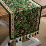 Flora Vine Embroidered Table Runner with Tassels - Elegant Floral Design for Dining Table Decor