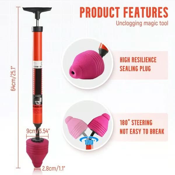 FLOWMAX High-Pressure Toilet Plunger - Rapid Clog Removal Tool for Effective Bathroom Drain Cleaning