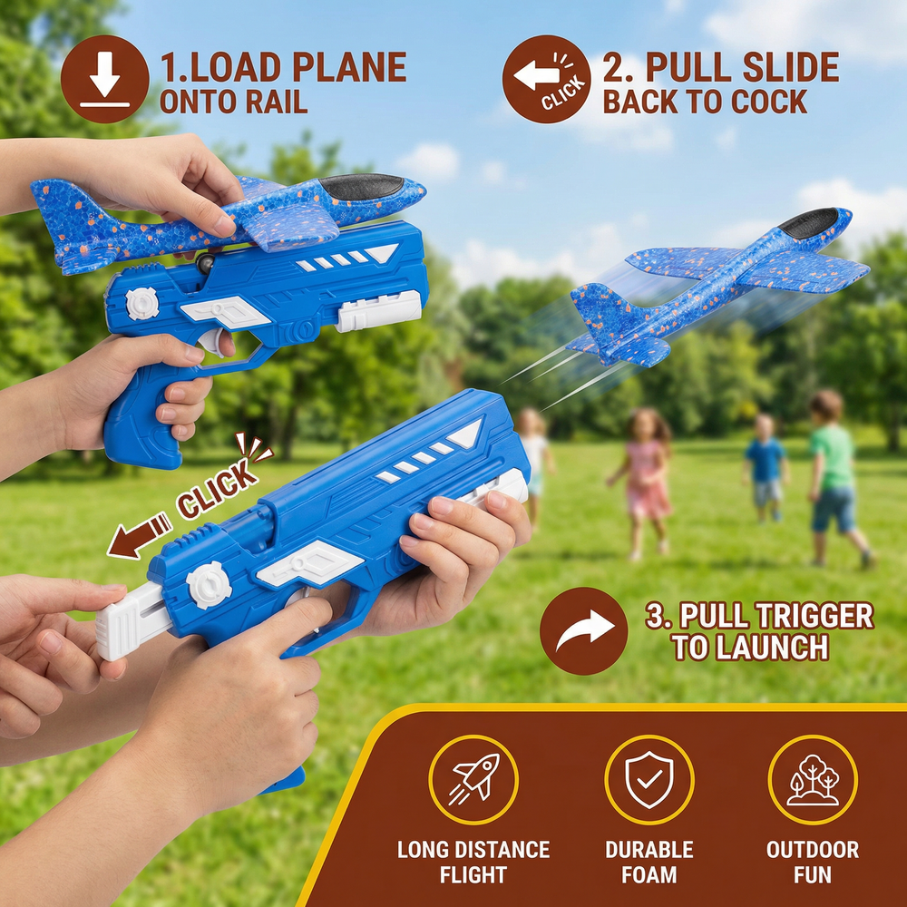 Foam Airplane Launcher – Push-Button Launch, Interactive Play & Outdoor Coordination