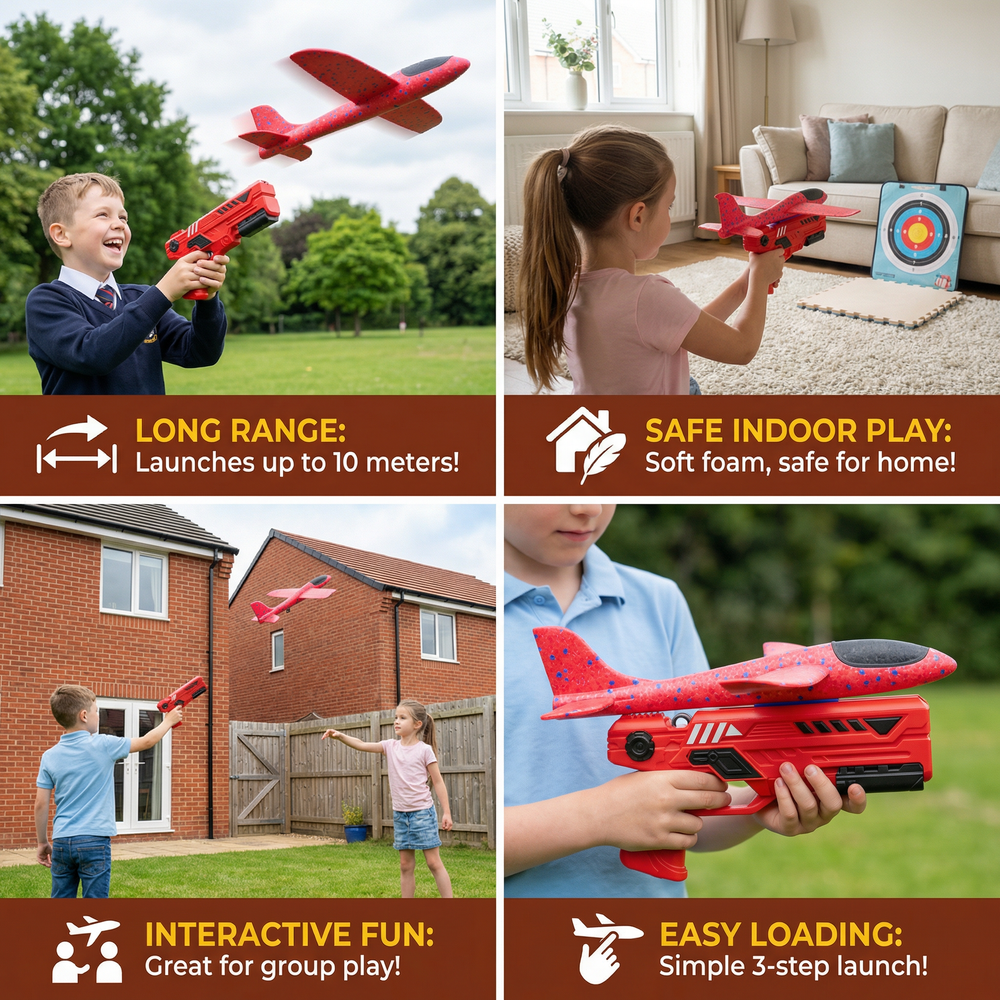 Foam Airplane Launcher – Push-Button Launch, Interactive Play & Outdoor Coordination