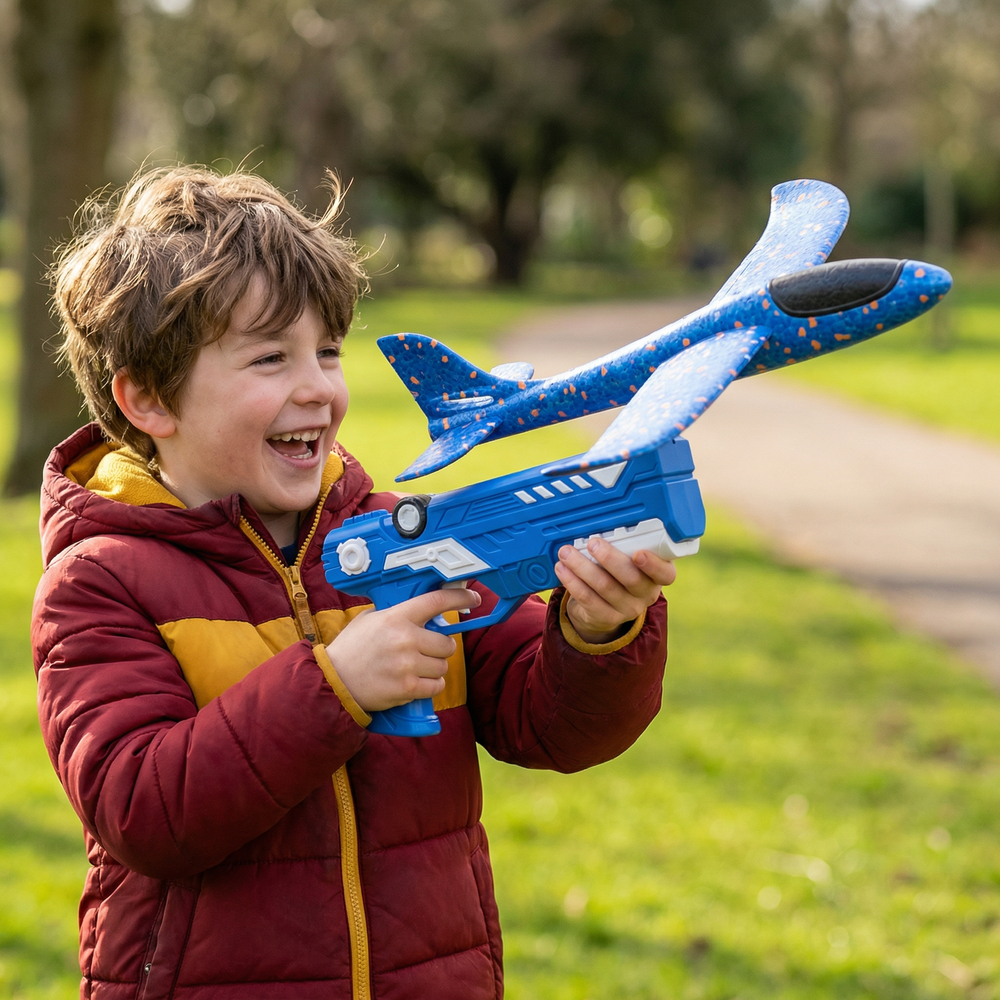 Foam Airplane Launcher – Push-Button Launch, Interactive Play & Outdoor Coordination