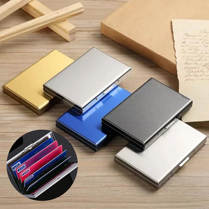 RFID-Blocking Metal Card Holder – Holds 6 Cards, Slim Anti-Theft & Pop-Up Design