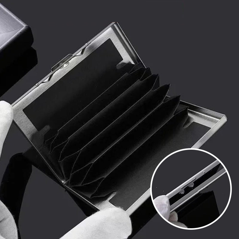 RFID-Blocking Metal Card Holder – Holds 6 Cards, Slim Anti-Theft & Pop-Up Design