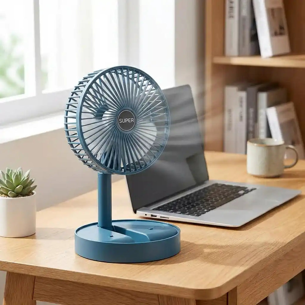 Extendable Desk Fan – USB Rechargeable, 3 Speeds & Phone Holder