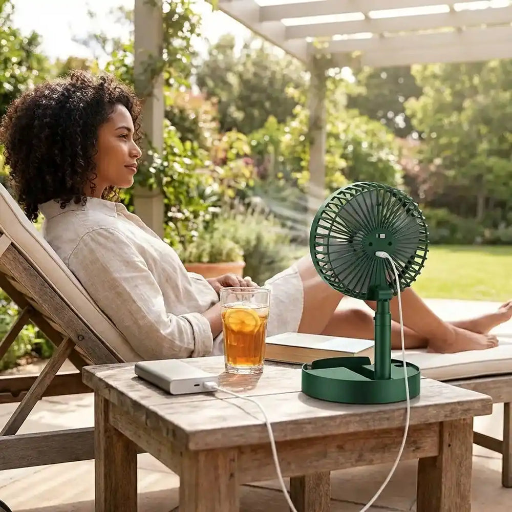 Extendable Desk Fan – USB Rechargeable, 3 Speeds & Phone Holder