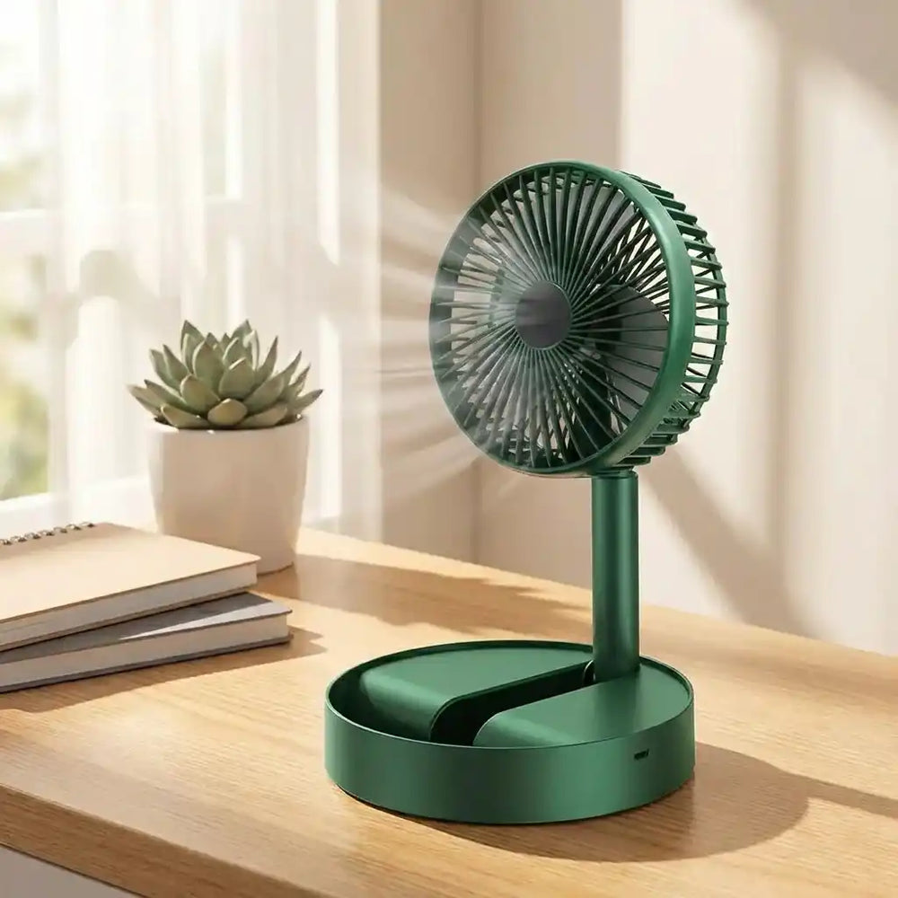 Extendable Desk Fan – USB Rechargeable, 3 Speeds & Phone Holder