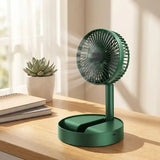 Extendable Desk Fan – USB Rechargeable, 3 Speeds & Phone Holder