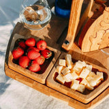 Elegant Foldable Wooden Picnic Table for Wine – Round Outdoor Snack Tray with Cup Holders – Perfect for Outdoor Dining & Entertaining