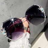 Rhinestone Sunglasses – Women's Frameless Design, Gradient Lens & UV400 Protection
