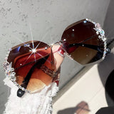 Rhinestone Sunglasses – Women's Frameless Design, Gradient Lens & UV400 Protection