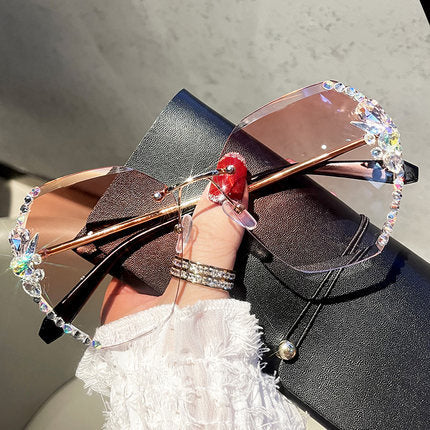 Rhinestone Sunglasses – Women's Frameless Design, Gradient Lens & UV400 Protection