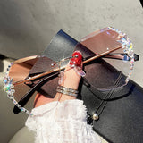 Rhinestone Sunglasses – Women's Frameless Design, Gradient Lens & UV400 Protection