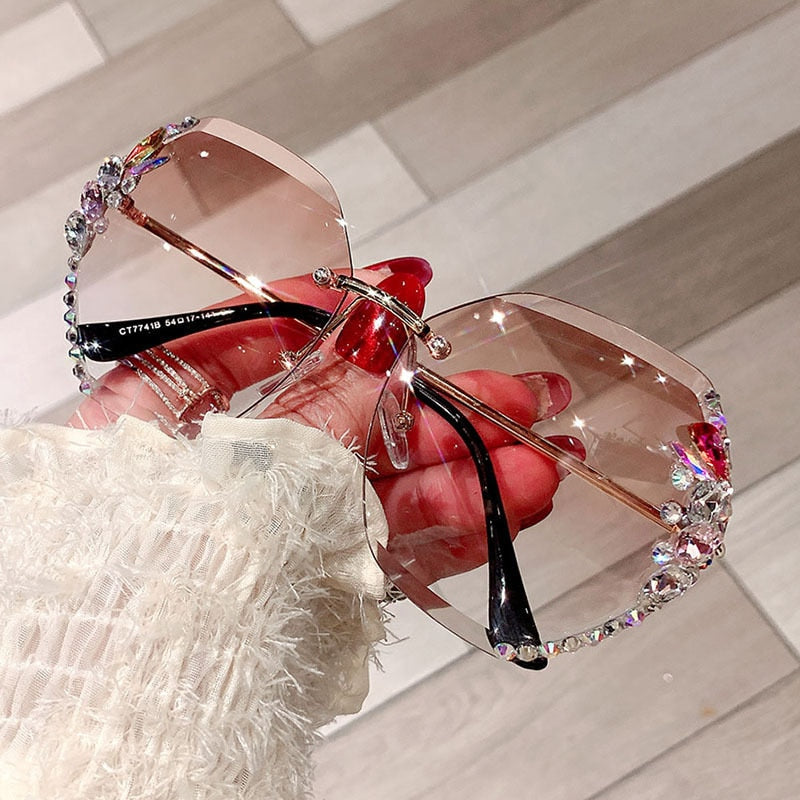 Rhinestone Sunglasses – Women's Frameless Design, Gradient Lens & UV400 Protection