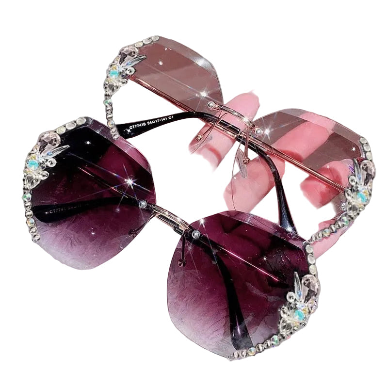 Rhinestone Sunglasses – Women's Frameless Design, Gradient Lens & UV400 Protection
