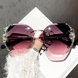 Rhinestone Sunglasses – Women's Frameless Design, Gradient Lens & UV400 Protection