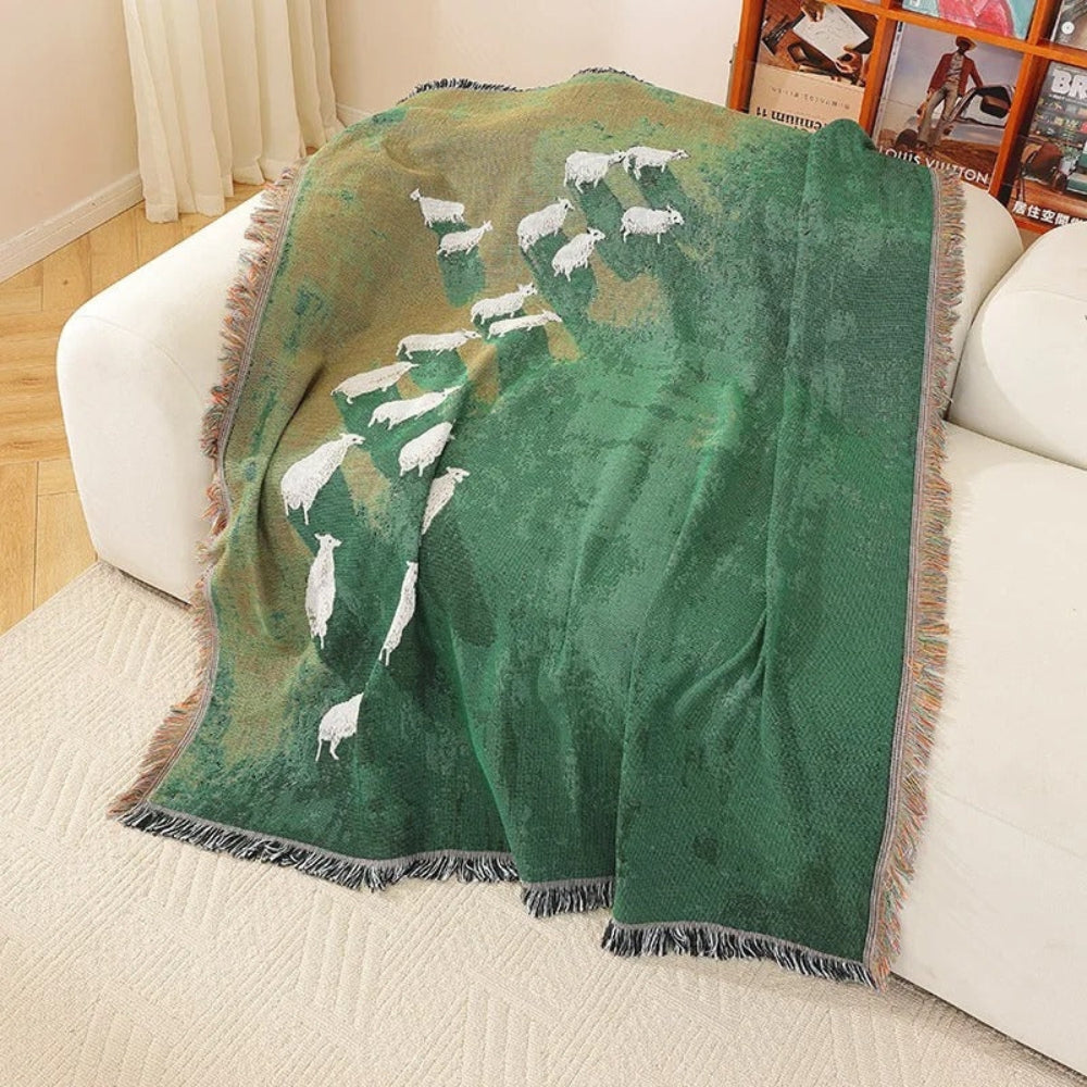 Cozy Woven Sheep Meadow Throw Blanket - Soft, Stylish, and Perfect for Home Decor